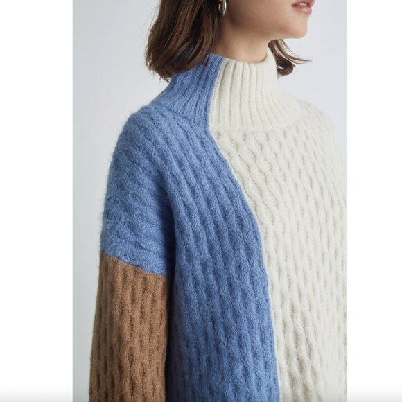 Eleven Six Size Medium/Large Knit Mock Neck Celia Color Block Sweater - Picture 11 of 11